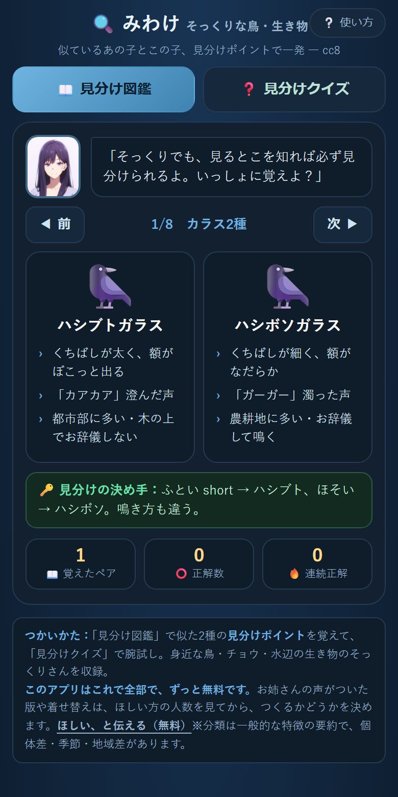 見分け図鑑の画面